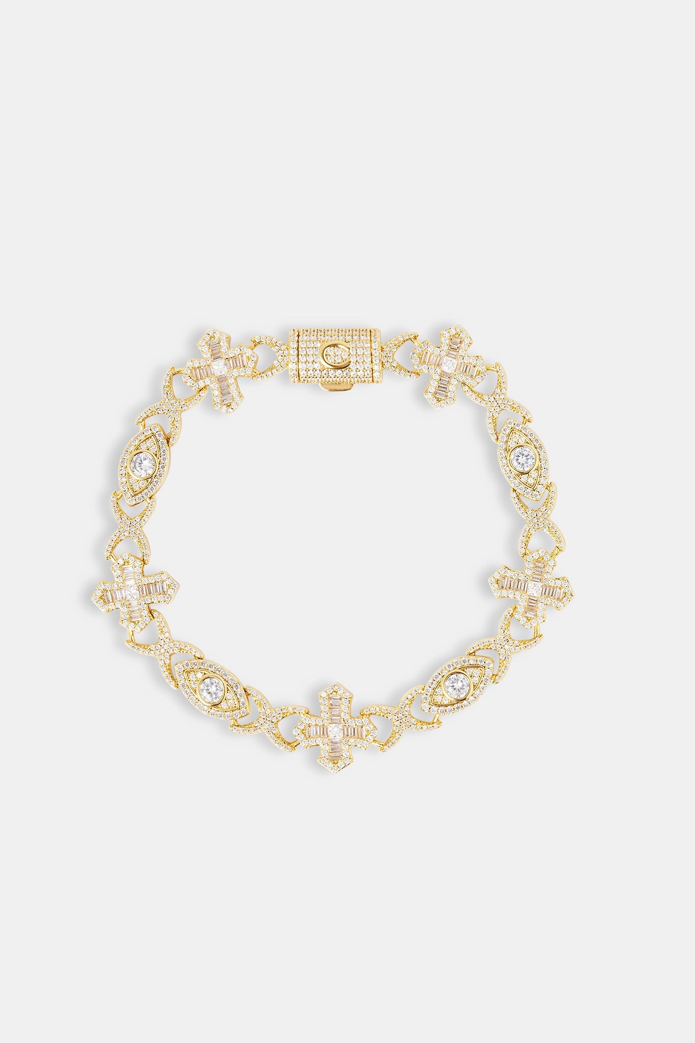 Iced Evil Eye & Cross Infinity Link Bracelet - 8mm - Gold